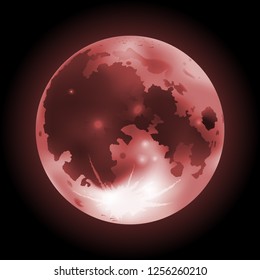 Vector illustration of red full Moon on a dark background