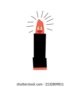 Vector illustration of a red funny lipstick with a face. Funny make up concept. For flat design, cosmetics advertising