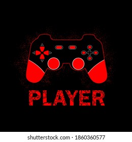 Vector illustration with red game joystick and text player for t-shirt design and more.