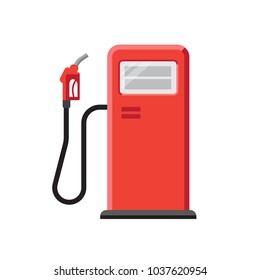 Vector illustration of red gas station with petrol pump. Isolated on white. Flat style