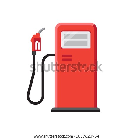 Vector illustration of red gas station with petrol pump. Isolated on white. Flat style