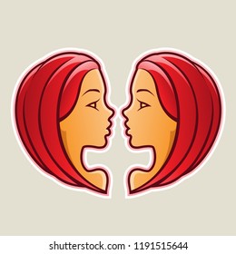 Vector Illustration of Red Gemini or Twins Icon isolated on a White Background