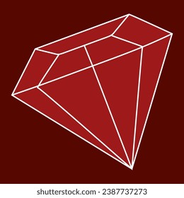Vector illustration of a Red gemstone icon. Red gem icon. Ruby vector flat and linear isolated illustration. Geometric Royal stone, Jewelry making concept, Mineral Cristal. Design object for Logo Card