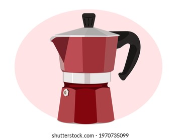 Vector illustration of a red geyser coffee maker. Kitchen utensil object.