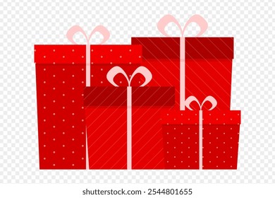 Ilustración vectorial de cajas de regalo rojas sobre fondo transparente