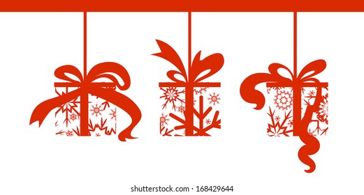 Vector illustration of red gift with snowflakes
