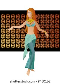 Vector illustration of the red girl dancing belly dance