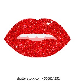 Vector illustration of red glittering sexy lips isolated on white. Banner, party, erotic, night club advertisement, background. Sexy Greeting card, t-shirt print, badge