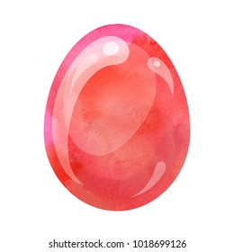 Vector illustration: a red glossy 3d Easter colored egg template with watercolor texture for Easter holidays design isolated on white background.