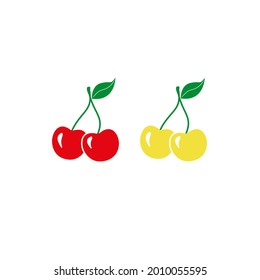 vector illustration of red glossy cherries on white background