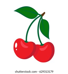 vector illustration of red glossy cherries on white background