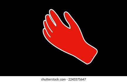 Vektorgrafik, roter Handschuh oder linke Hand, als Hintergrund oder Bannerbild. flaches Design. Flügeldesign. Flachbild. Bannerdesign. Schwarzer Hintergrund.