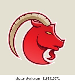 Ilustración vectorial de la cabra roja con un icono de la larga bocina aislado en un fondo blanco