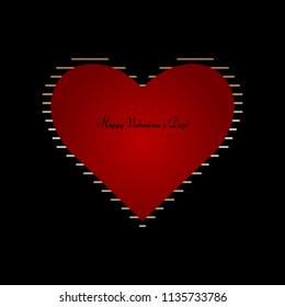 Vector illustration of Red and gold heart on a black background. Happy Valentine's day.