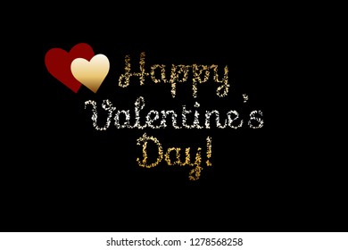 Vector illustration of Red and gold hearts on a black background. Happy Valentine's Day!