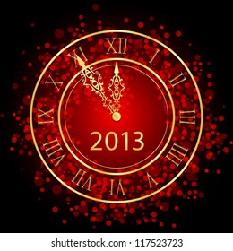 Vector illustration of red and gold New Year clock