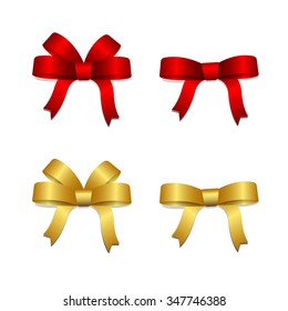 Vector and illustration of Red and Gold ribbon bows for gift decoration for Christmas, New Year, Valentine and Birthday
