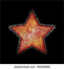 Vector illustration of Red gold shiny star on a black.