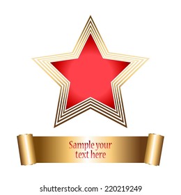 Vector illustration of Red - gold star. Golden ribbon