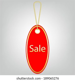 Vector illustration of Red and gold tag on gray background-sale