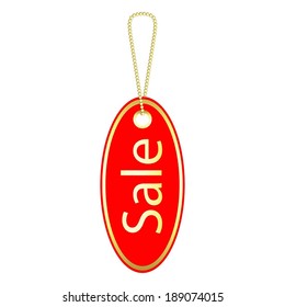 Vector illustration of Red and gold tag on a white background. Sale.