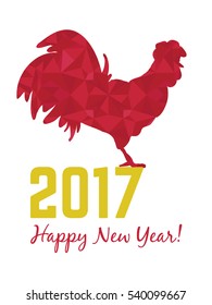 Vector illustration of red and golden rooster, symbol 2017 on the Chinese calendar New Year. Silhouette cock, decorated with geometric patterns.