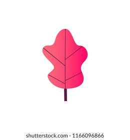 Vector illustration of red gradient autumn plant leaf - fantasy seasonal floral element for design isolated on white background. Decorative natural object of tree or flower foliage.