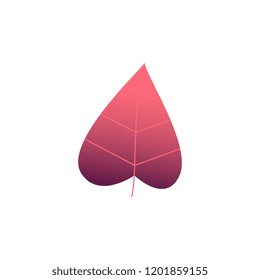Vector illustration of red gradient color leaf isolated on white background - fantasy colorful plant foliage. Decorative botanical element for modern natural and floral design.
