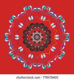 Vector illustration. Red, gray and blue silhouette snow flake sign. Snowflake mosaic icon. Flat design. Symbol winter, frozen, Christmas, New Year holiday. Graphic element decoration.