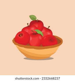 Ilustración vectorial de manzanas rojas o verdes en diseño plano aislado, cultivo, cosecha o porción de concepto, canasta o tazón con frutas y grandes manzanas rojas o verdes cerca de ellas, cosecha elementos infográficos.