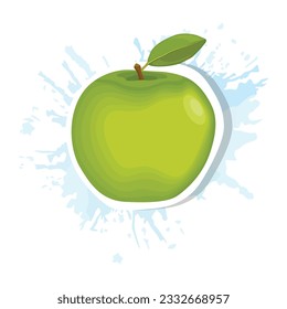 Vector illustration. Red or green apple with stem and leaf. Healthy vegan food. Cartoon sticker in flat style with splash. Decoration for greeting cards, posters, patches, prints for clothes, emblems