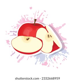 Vector illustration. Red or green apple with stem and leaf. Healthy vegan food. Cartoon sticker in flat style with splash. Decoration for greeting cards, posters, patches, prints for clothes, emblems