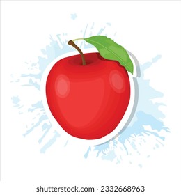 Vector illustration. Red or green apple with stem and leaf. Healthy vegan food. Cartoon sticker in flat style with splash. Decoration for greeting cards, posters, patches, prints for clothes, emblems