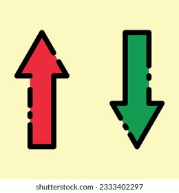 Vector illustration of red and green arrows pointing in different directions. Up and down.