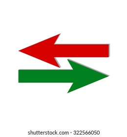 Vector illustration of red and green arrows in opposite directions. 