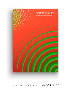 Vector illustration of red and green banner template with geometric circle shape ornamental pattern.