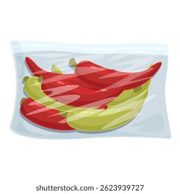 Illustration vectorielle de poivrons rouges et verts scellés dans un sachet en plastique transparent