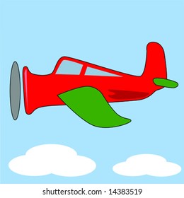 Vector illustration of a red and green cartoon airplane