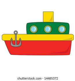 Vector illustration of a red and green cartoon boat
