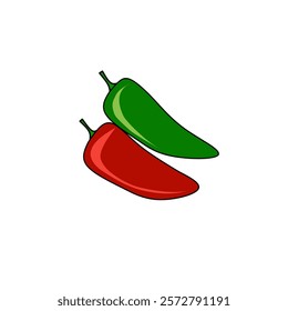 vector illustration of red and green cayenne pepper on a white background.