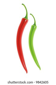 Vector illustration of red and green chili placed on white background.