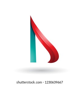 Vector Illustration of Red and Green Embossed Arrow-like Letter D isolated on a White Background