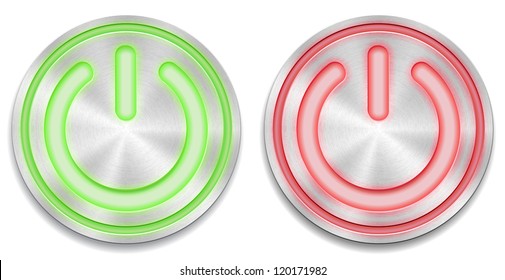 Vector illustration of red and green glowing power button