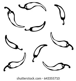 Vector Illustration. Red and Green Hot Chilli Pepper Sketch.
