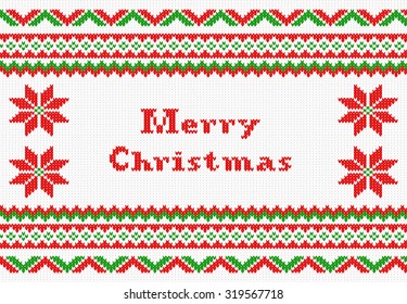 vector illustration of a red, green and white knitted christmas background