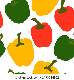 Vector illustration of red, green and yellow paprika on white background