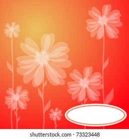 Vector illustration of a red greeting card with transparent flowers