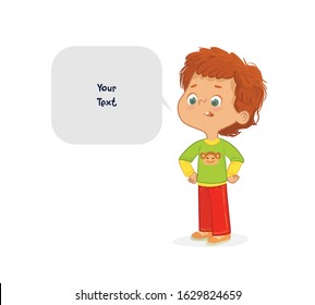 Vector illustration of the Red Hair Boy. School boy and speech bubble with place for text isolated on white background..