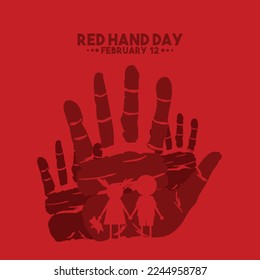 Vector illustration of Red Hand Day. February 12. Red background. 