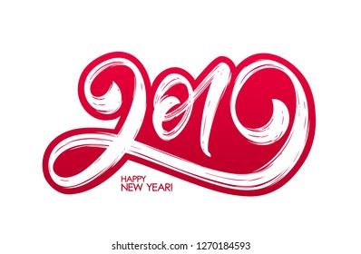 Vector illustration: Red Hand drawn textured lettering composition of 2019. Happy New Year